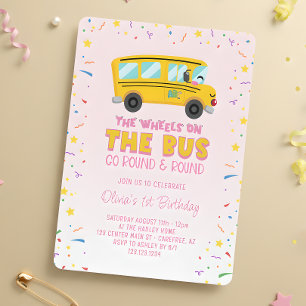 Rosa Räder auf dem Bus 1. Geburtstag Einladung