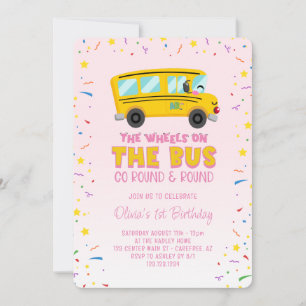 Rosa Räder auf dem Bus 1. Geburtstag Einladung