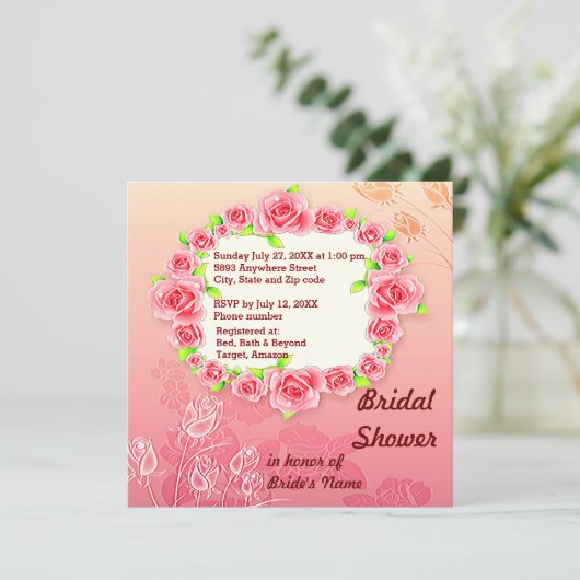 Rosa Rahmen Brautparty Einladung (Stehend Vorderseite)