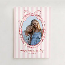 Rosa Rahmen Valentinstag Fotokarte mit Schleife