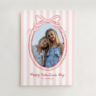 Rosa Rahmen Valentinstag Fotokarte mit Schleife Einladung