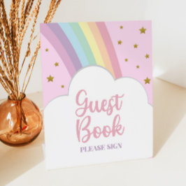 Rosa Rainbow and Stars Guest Book Partys Table Sockelschild