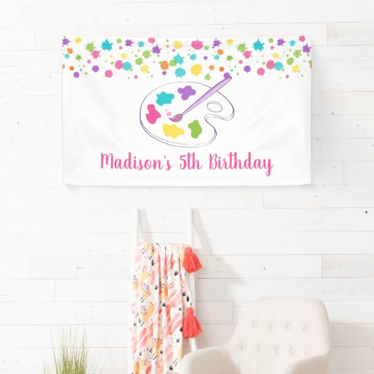 Rosa Rainbow Art Party Geburtstag Banner (Insitu)