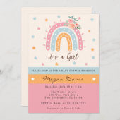 Rosa Rainbow Baby Dusche Es ist ein Mädchen Einladung (Vorne/Hinten)