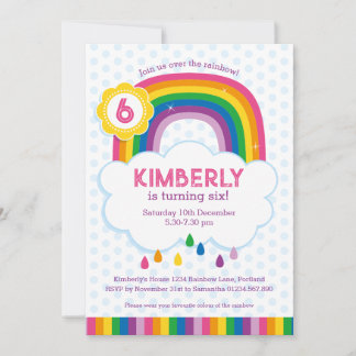 Rosa Rainbow Kindergeburtstag Party Einladung