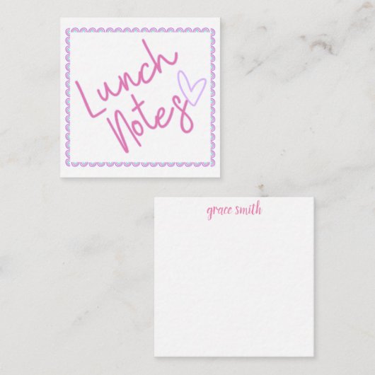 Rosa Rainbow Lunch Notes Begleitkarte (Vorne/Hinten)