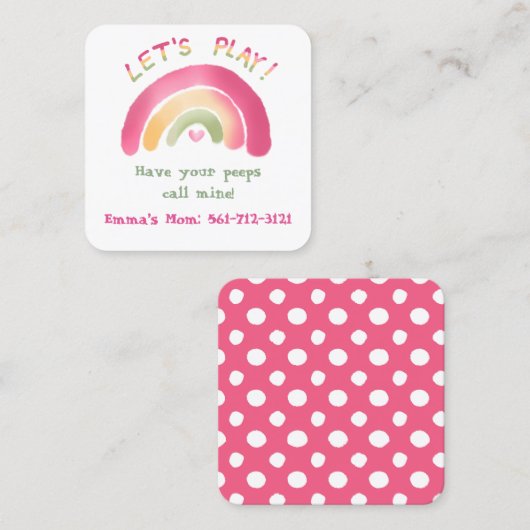 Rosa Rainbow RoundSquare Play Date Cards Quadratische Visitenkarte (Vorne/Hinten)