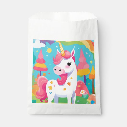 Rosa Rainbow Unicorn Geburtstag Geschenktütchen (Vorderseite)