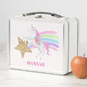 Rosa Rainbow Unicorn mit Gold Glitzer Star Girls Metall Brotdose (Beispiel)