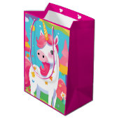 Rosa Rainbow Unicorn Mittlere Geschenktüte (Rückseite Schrägansicht)