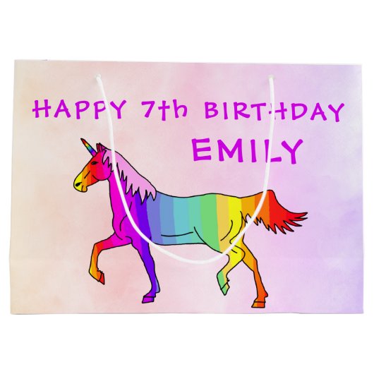 Rosa Rainbow Unicorn Pferdeame Girl Birthday Große Geschenktüte (Rückseite)