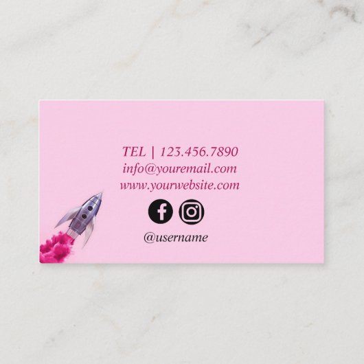 Rosa Rakete Moderne Visitenkarte (Rückseite)
