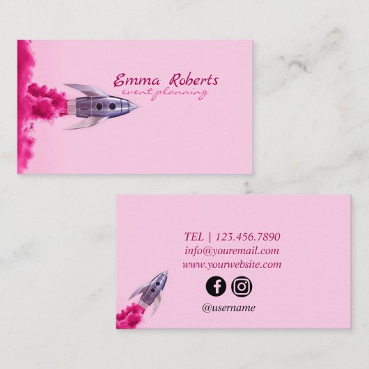 Rosa Rakete Moderne Visitenkarte (Vorne/Hinten)