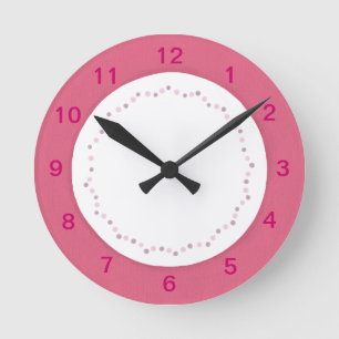 Rosa Ränder auf weiß, Polka-Punkte-Wanduhr Runde Wanduhr
