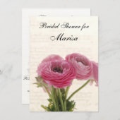 Rosa ranunculus-Blume auf Skript-Brautparty Einladung (Vorne/Hinten)