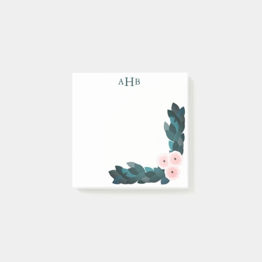 Rosa Ranunculus Blume und Blätter Anfangsbuchstabe Post-it Klebezettel (Vorderseite)