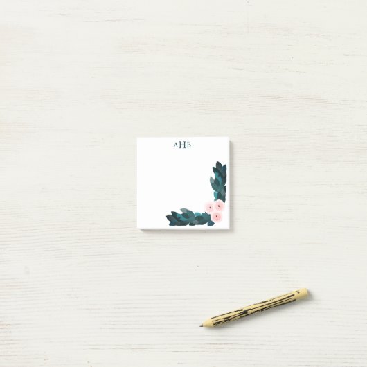 Rosa Ranunculus Blume und Blätter Anfangsbuchstabe Post-it Klebezettel (Auf Schreibtisch)