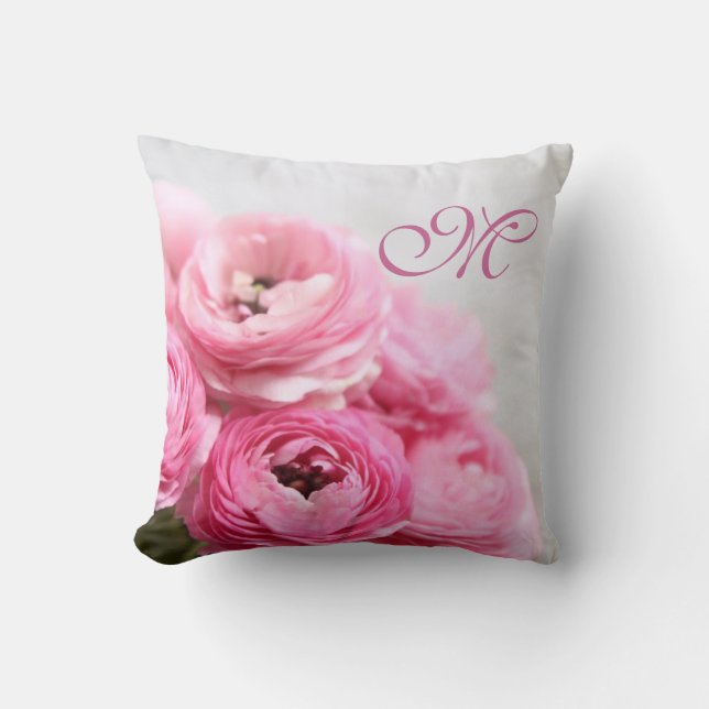 Rosa Ranunculus-Blumen Kissen (Vorderseite)