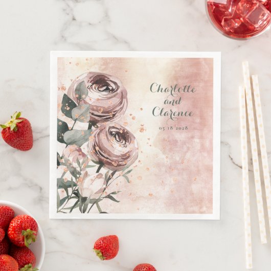 Rosa Ranunculus und Rose GoldWedding Serviette (Beispiel)