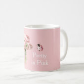 Rosa Ranunkelblumen Marienkäfer Kaffeetasse (VorderseiteRechts)