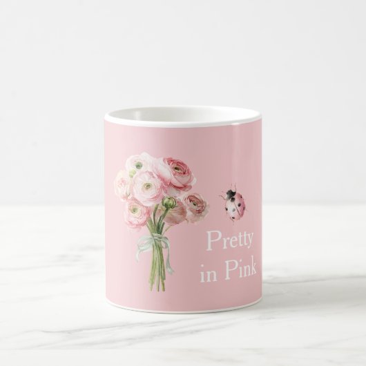 Rosa Ranunkelblumen Marienkäfer Kaffeetasse (Mittel)