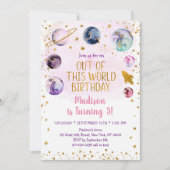 Rosa Raumgalaxie aus dieser Welt zum Geburtstag Einladung (Vorderseite)