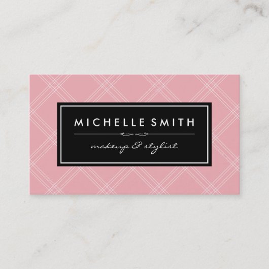 Rosa Raute Schwarzes Etikett drucken Visitenkarte (Vorderseite)