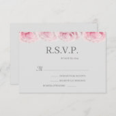 Rosa Real Rose Blume Elegantes Grey Wedding RSVP Einladung (Vorne/Hinten)