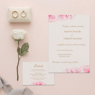Rosa Real Rose Blume Elfenbeingoldblütenhochzeit Einladung
