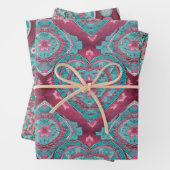 Rosa Red & Aqua Valentine's Day Heart Mandala Geschenkpapier Set (Beispiel)