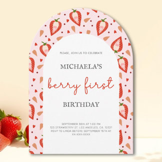Rosa Red Berry First Birthday Arch Einladung