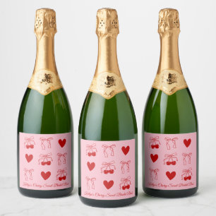 Rosa Red Bow Cherry Sweet Brautparty Champagne Schaumweinetikett
