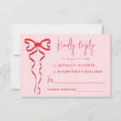 Rosa Red Bow Modern Wedding RSVP Card (Vorderseite)