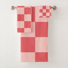 Rosa Red Checkered Gingham Pattern Badhandtuch Set