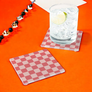 Rosa Red Checkered Gingham Pattern Glasuntersetzer