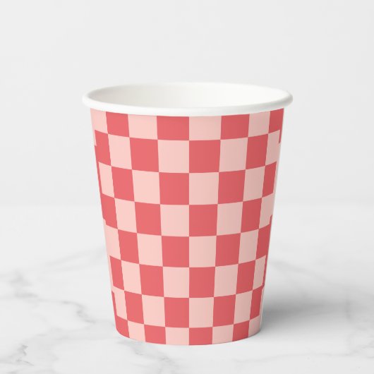 Rosa Red Checkered Gingham Pattern Pappbecher (Rückseite)