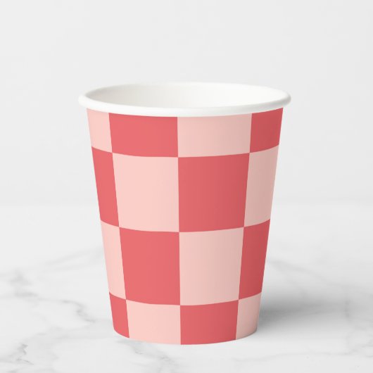 Rosa Red Checkered Gingham Pattern Pappbecher (Vorderseite)