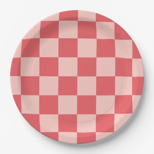 Rosa Red Checkered Gingham Pattern Pappteller (Vorderseite)