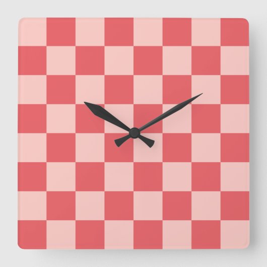 Rosa Red Checkered Gingham Pattern Quadratische Wanduhr (Vorderseite)