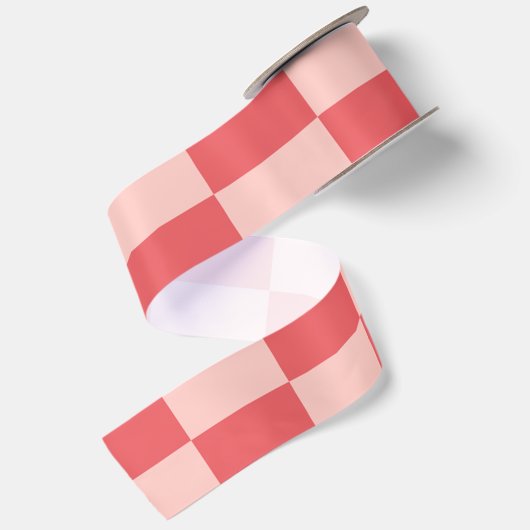 Rosa Red Checkered Gingham Pattern Satinband (Rückseite)