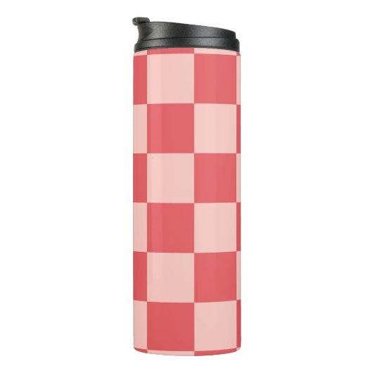 Rosa Red Checkered Gingham Pattern Thermosbecher (Nach rechts gedreht)