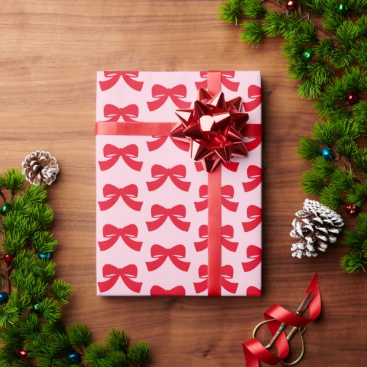Rosa Red Christmas Bow Wrapping Paper Geschenkpapier (Feiertagsgeschenk)