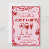 Rosa Red Dirty 30 Geburtstagsparty Einladung (Vorderseite)
