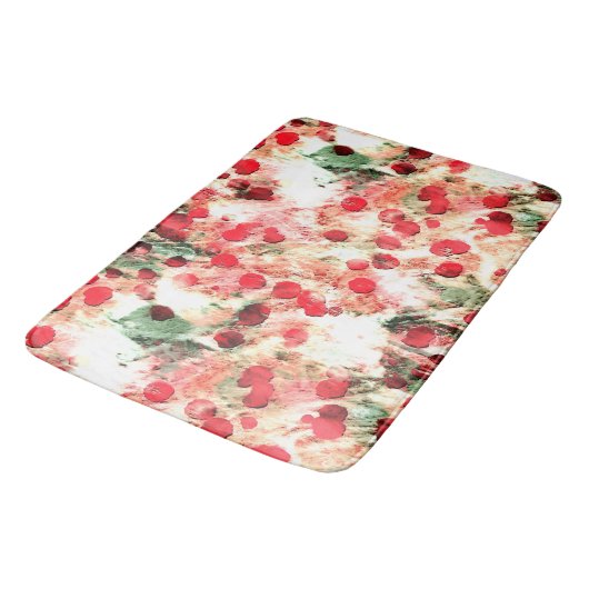 Rosa Red Dirty Polka Dot Grunge Badematte (Schrägansicht)