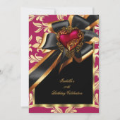 Rosa Red Gold Heft Bow Black Birthday Party 2 Einladung (Vorderseite)