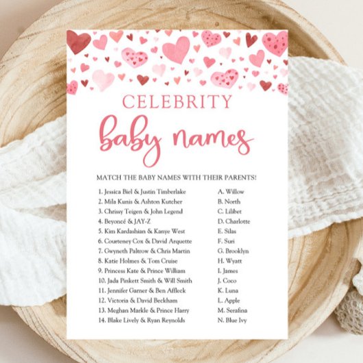 Rosa Red Hearts Valentine Celebrity Baby Name Game Einladung