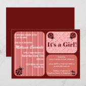 Rosa Red Ladybug Baby Shower Invitations Girl Einladung (Vorne/Hinten)