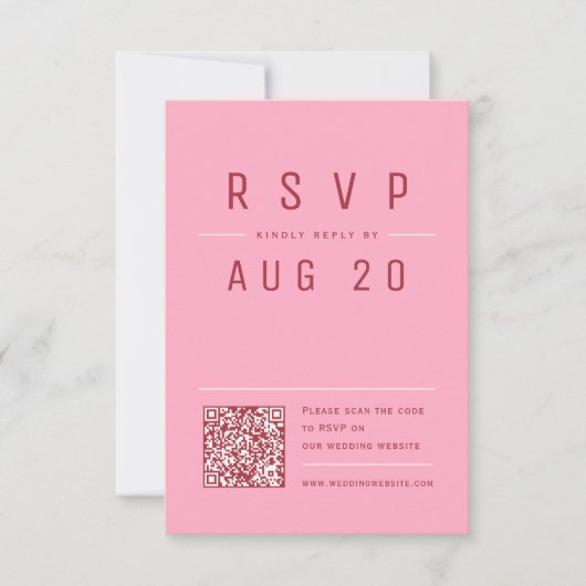Rosa Red Modern Chic Einfache Typografie QR-Code RSVP Karte (Vorderseite)