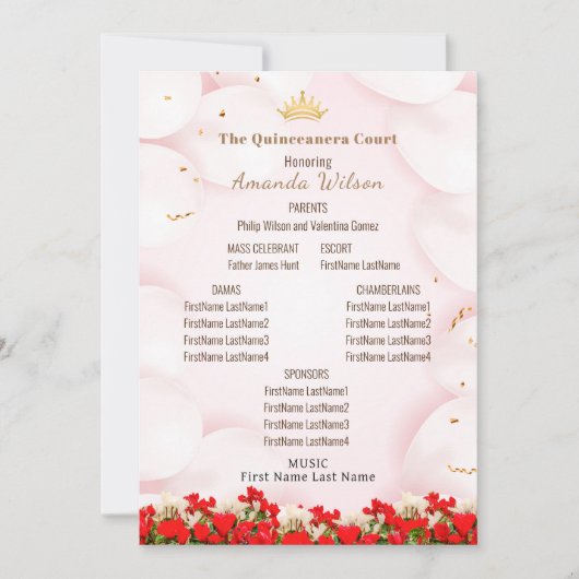 Rosa Red Quinceanera Celebration Editable Program Einladung (Vorderseite)