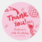 Rosa Red Retro 30 Geburtstag Danke Stickers (Vorderseite)